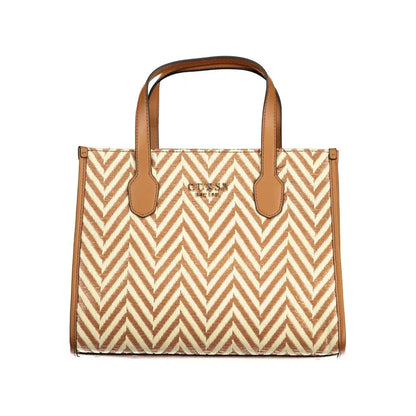 Beige og tan chevron-mønstret Guess Jeans brun bomuldshåndtaske