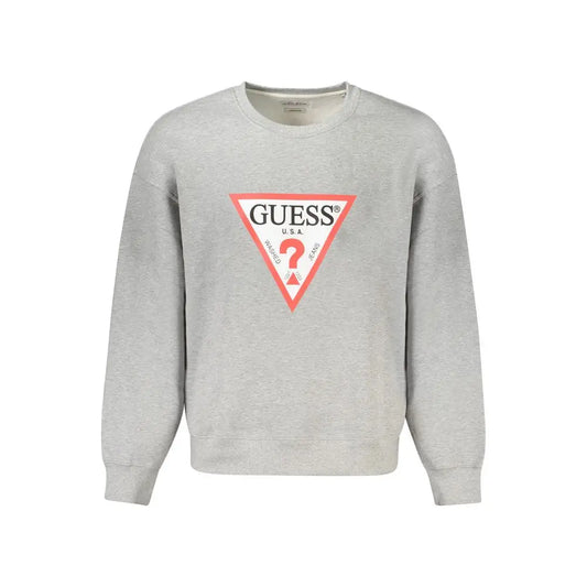 Grå hejret Guess-sweatshirt med trekantet logo i rød, hvid og sort
