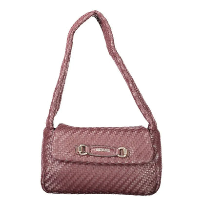 Guess jeans marrone poliuretano woman handbag in mauve woven leather with braided strap and silver hardware