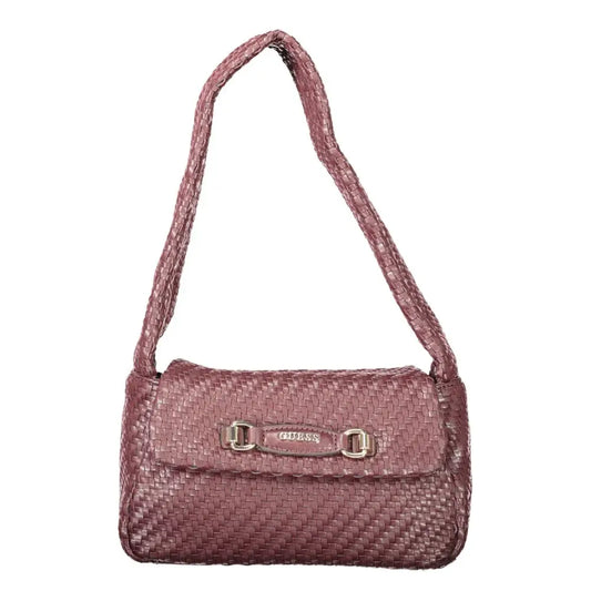 Guess jeans marrone poliuretano woman handbag in mauve woven leather with braided strap and silver hardware
