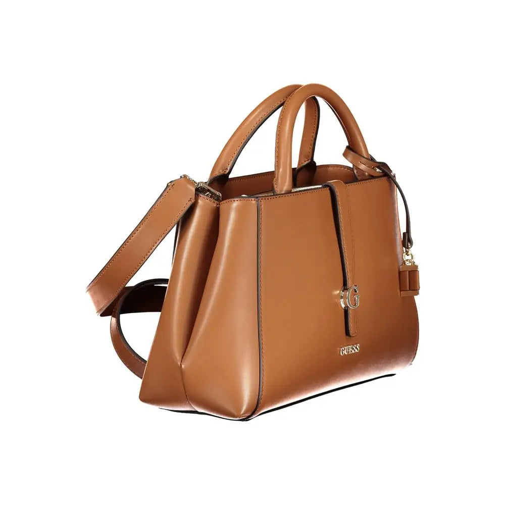 Guess jeans marrone poliuretano women handbag with tan leather, top handles and detachable strap
