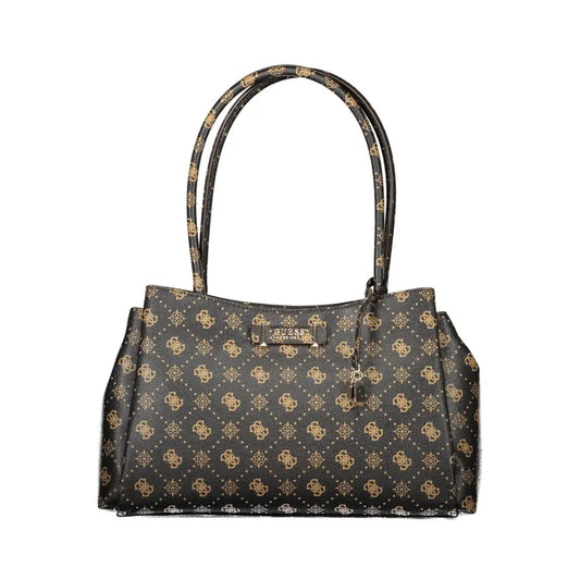 Sort guess jeans marrone poliuretano women handbag with black design and gold logo