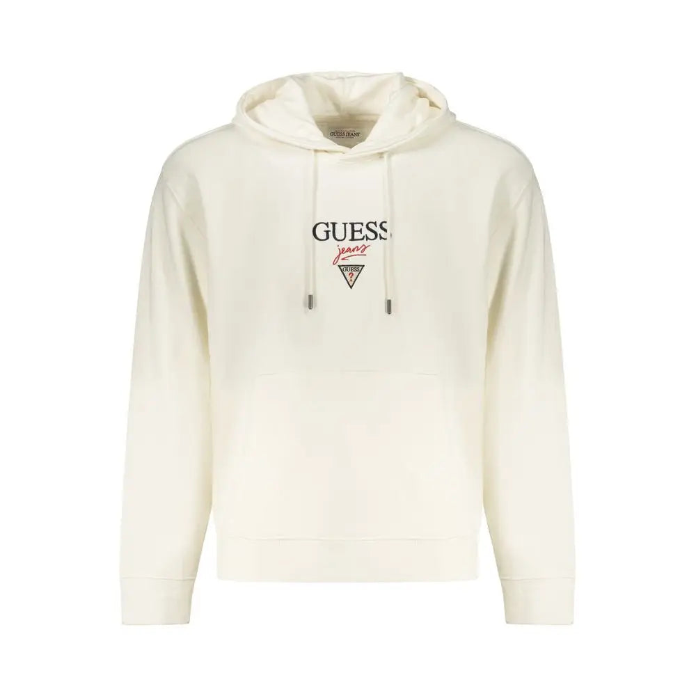 Cream-colored Guess Jeans white cotton herresweatshirt med sort og rød logo