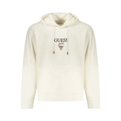 Cream-colored Guess Jeans white cotton herresweatshirt med sort og rød logo