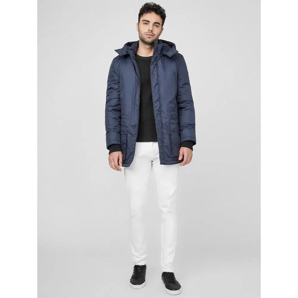 Guess navy blue polyester parka med sort trim og lommer, 100% originale brands