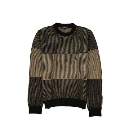 Hernos sorte og beige stribede uldsweater, 100% original outlet mærkevare
