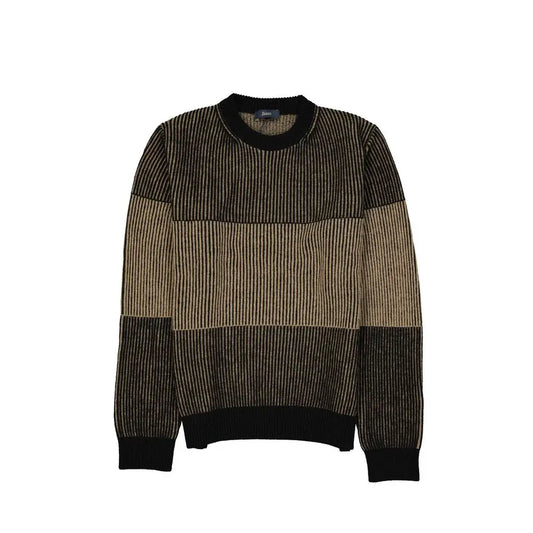 Hernos sorte og beige stribede uldsweater, 100% original outlet mærkevare