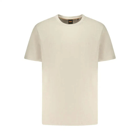 Hugo Boss beige cotton t-shirt med krave og Boss-mærke