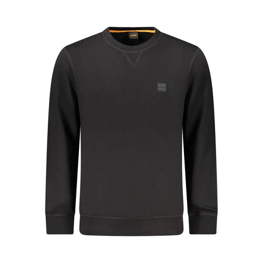 Hugo boss black cotton sweatshirt med gråt firkantet logo og orange kravefor