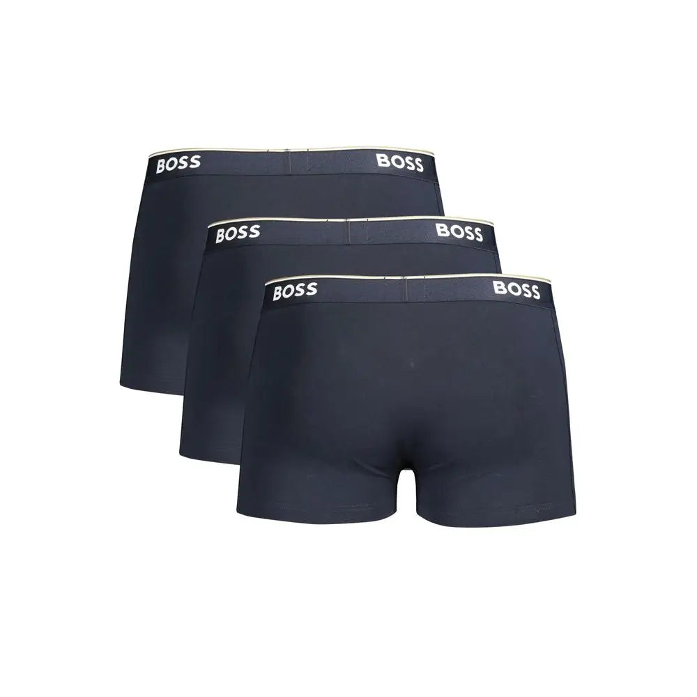 Hugo Boss blå bomuld herreboxershorts i mørk marineblå med hvid logo