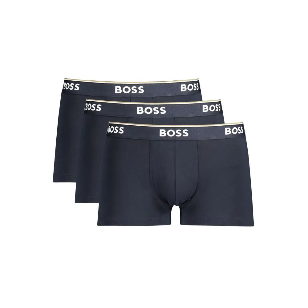Hugo Boss blå bomuld herreboxershorts med sort boss og hvid logo