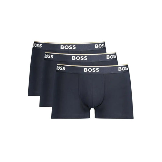 Hugo Boss blå bomuld herreboxershorts med sort boss og hvid logo