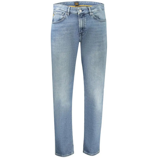 Hugo Boss blå bomulds regular-fit jeans i lysvasket denim med straight-leg og femlommer