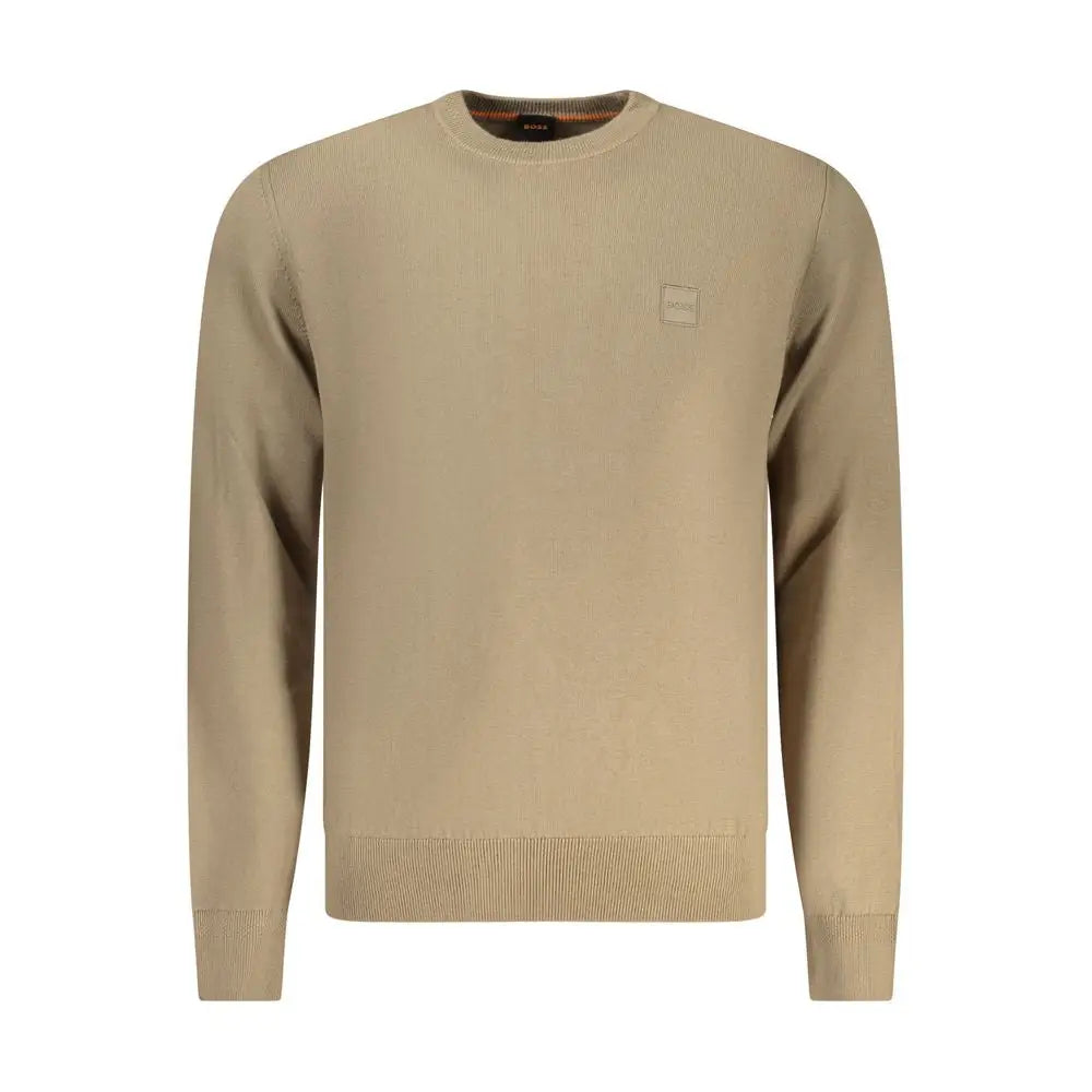 Hugo Boss brun bomulds sweatshirt med beige rib-strik og logo