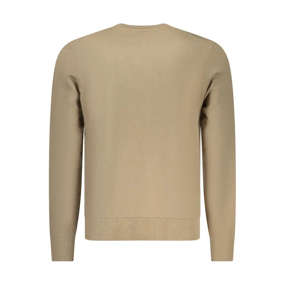 Hugo Boss brun bomuldssweater i beige med ribkantet manchetter og kant