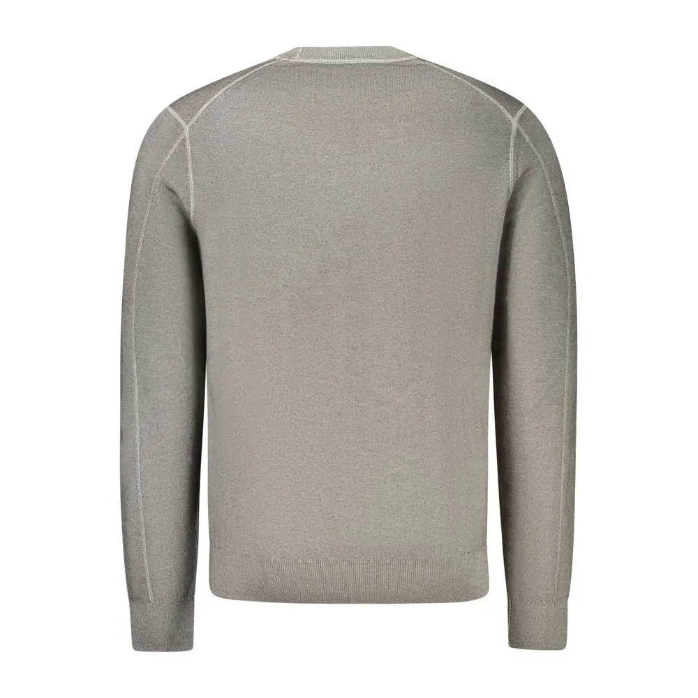 Sleek Hugo Boss grå uldsweater med kontrastsyninger, 100% original