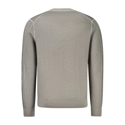 Sleek Hugo Boss grå uldsweater med kontrastsyninger, 100% original