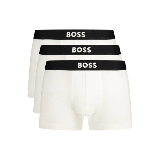 Tre Hugo Boss Nero bomuld herreboxershorts i hvidt med sort taljebånd