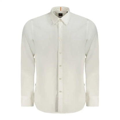 Hugo boss white cotton herreshirt med klassisk krave og knapfor