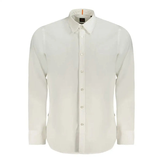 Hugo boss white cotton herreshirt med klassisk krave og knapfor