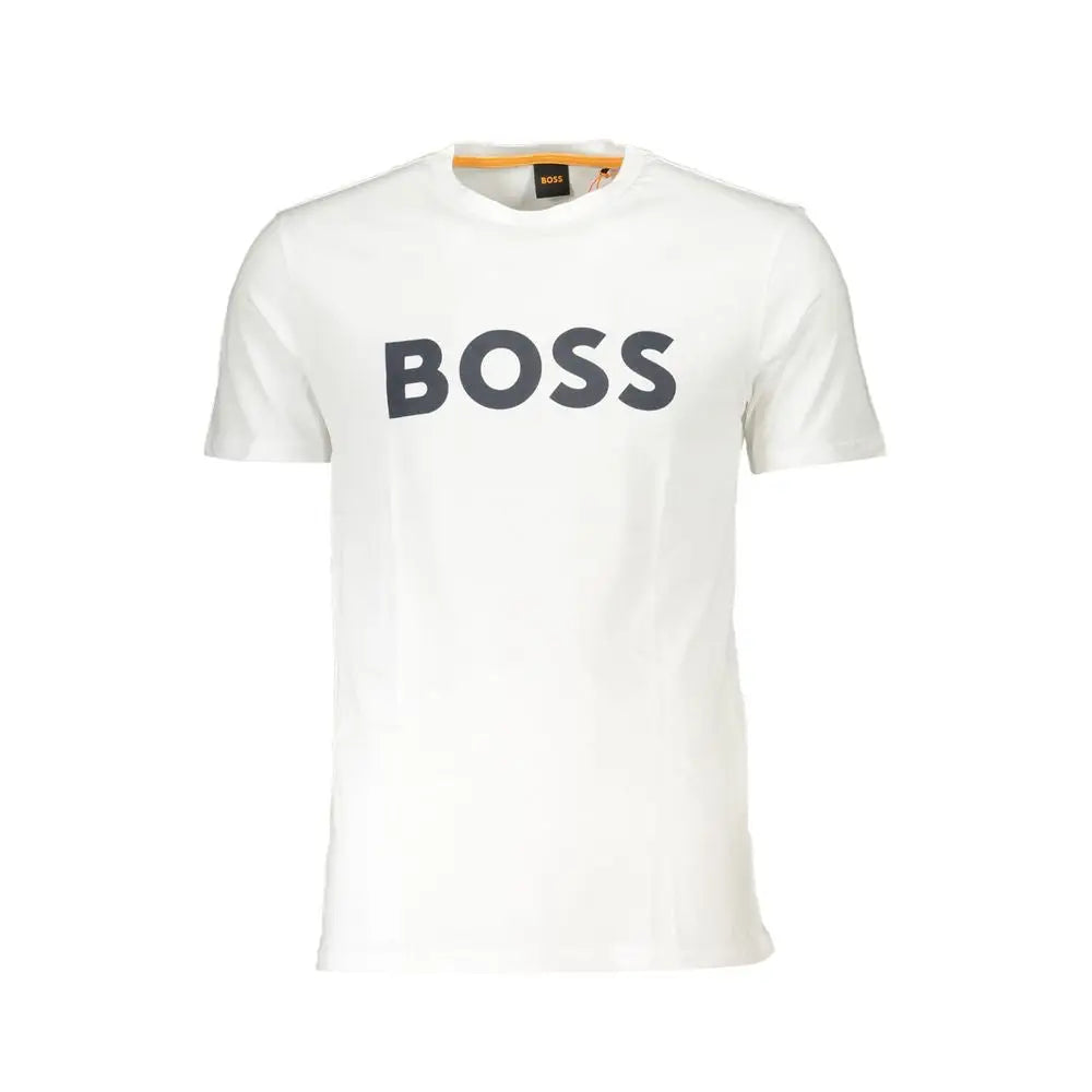 Hugo Boss hvid bomuld herre T-shirt med sort boss-tryk