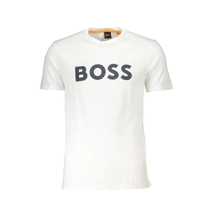 Hugo Boss hvid bomuld herre T-shirt med sort boss-tryk