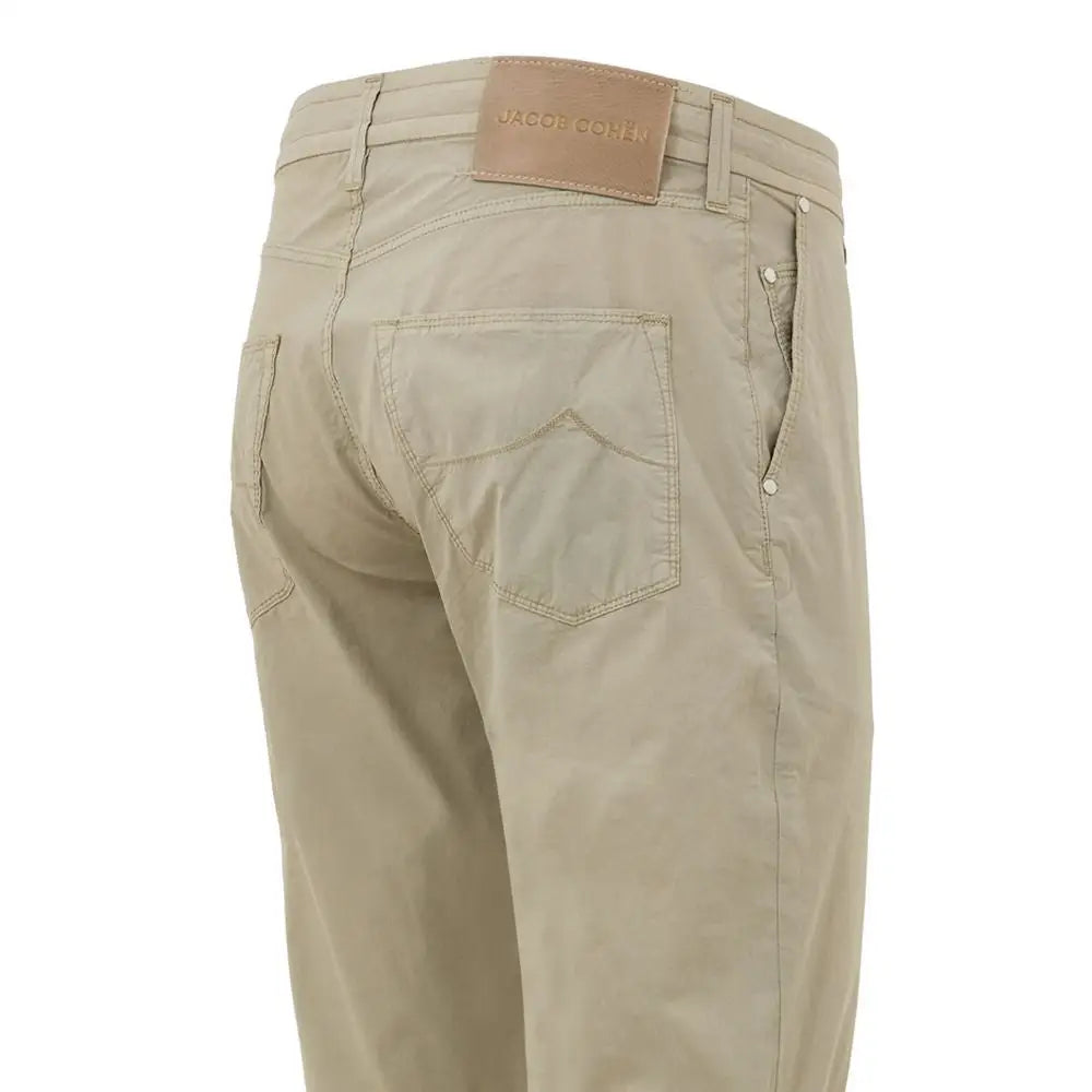 Jacob Cohen beige bomulds casual bukser med læderpatch og knappe side lommer