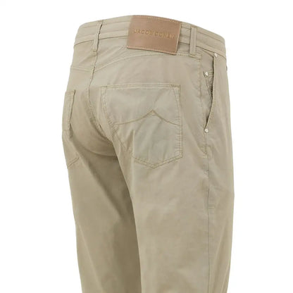 Jacob Cohen beige bomulds casual bukser med læderpatch og knappe side lommer