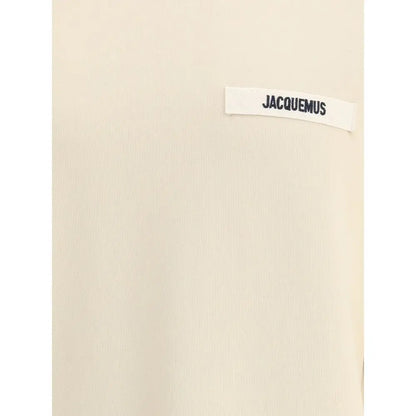 Jacquemus beige bomuldssweatshirt i cremfarvet ribbet stof med hvidt mærkelabel