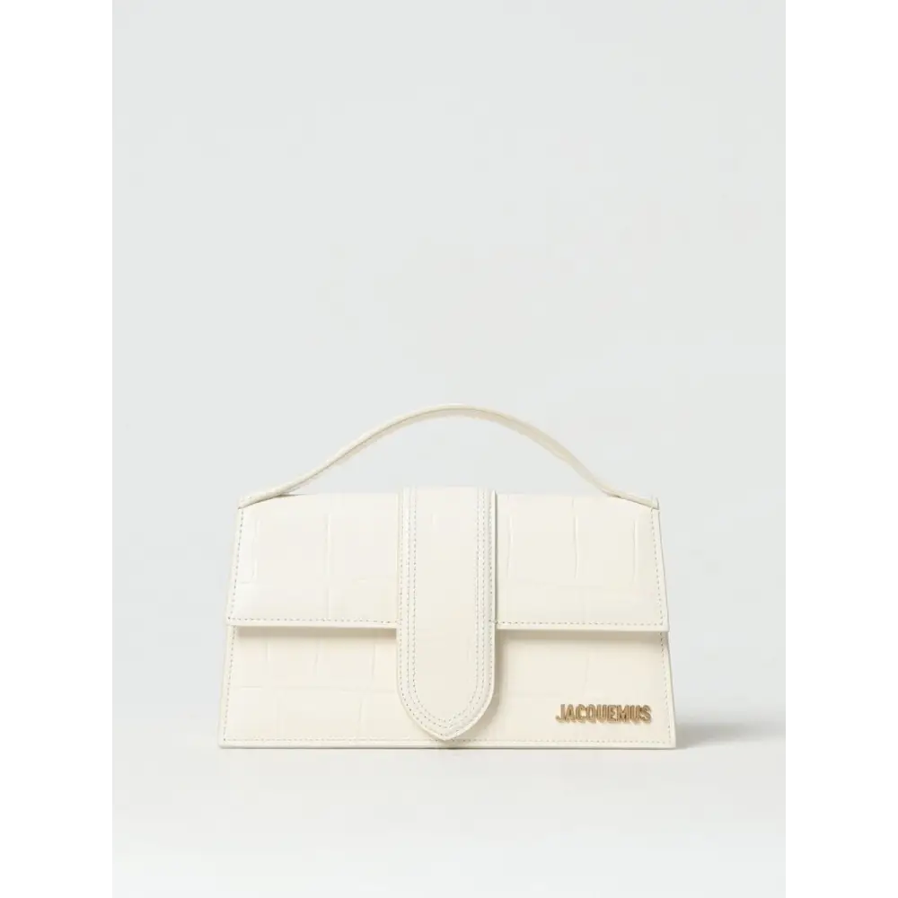 Jacquemus ivory cocco le grand bambino handbag i cremfarvet krokodillepræget læder med minimalistisk design og guldtonet Jacquemus-mærke