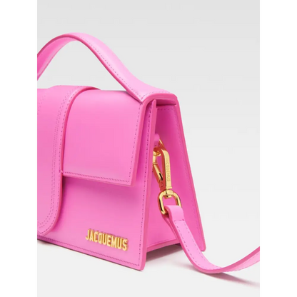 Jacquemus neon pink leather Le Grand Bambino håndtaske med guld hardware