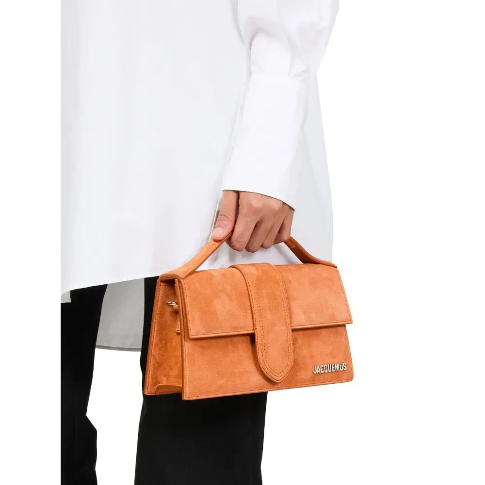 Jacquemus terracotta leather Le Grand Bambino håndtaske i tan suede