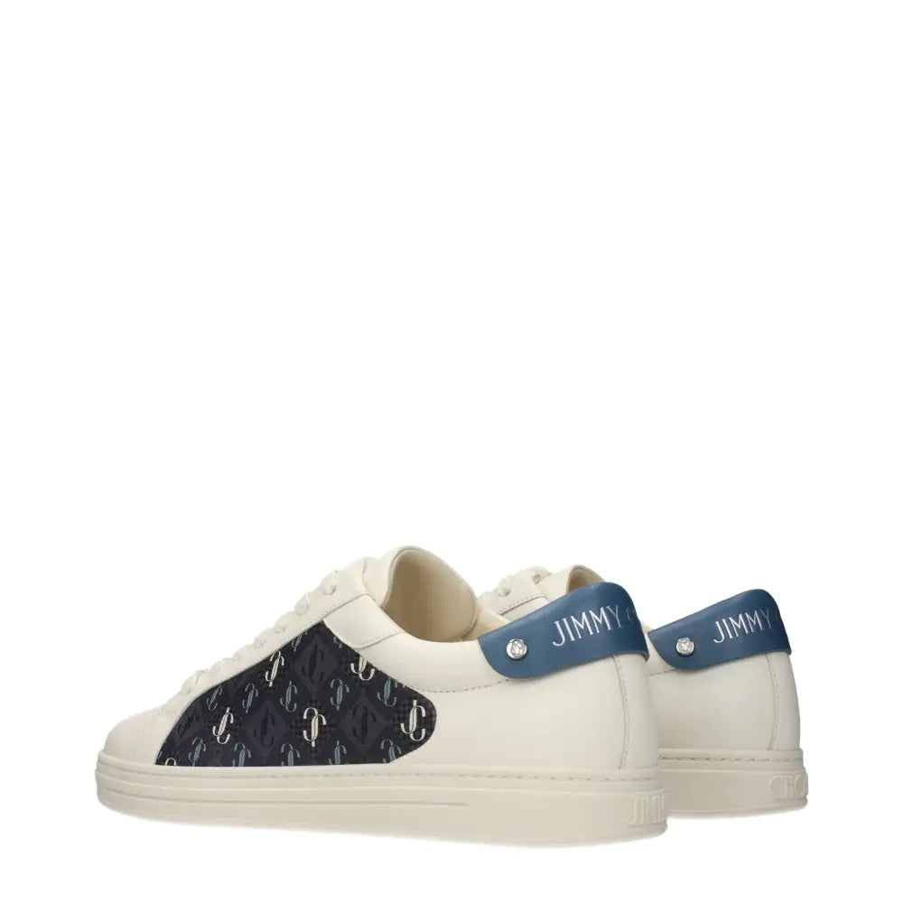 Jimmy Choo beige læder low top sneakers med navy blå panel og sølv j-logoer