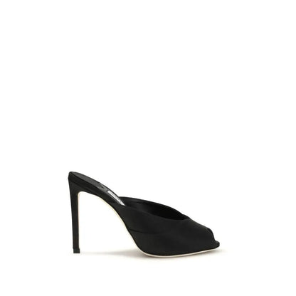 Jimmy Choo black calf leather Bos Taurus stiletto heel peep-toe mule sandal
