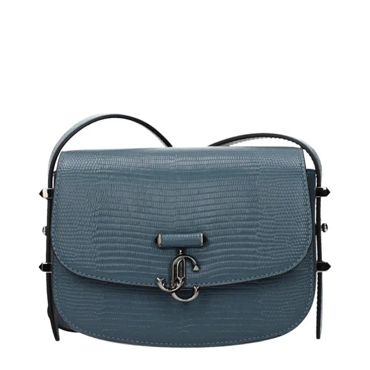 Jimmy choo blue leather shoulder bag med slangepræg og monogram