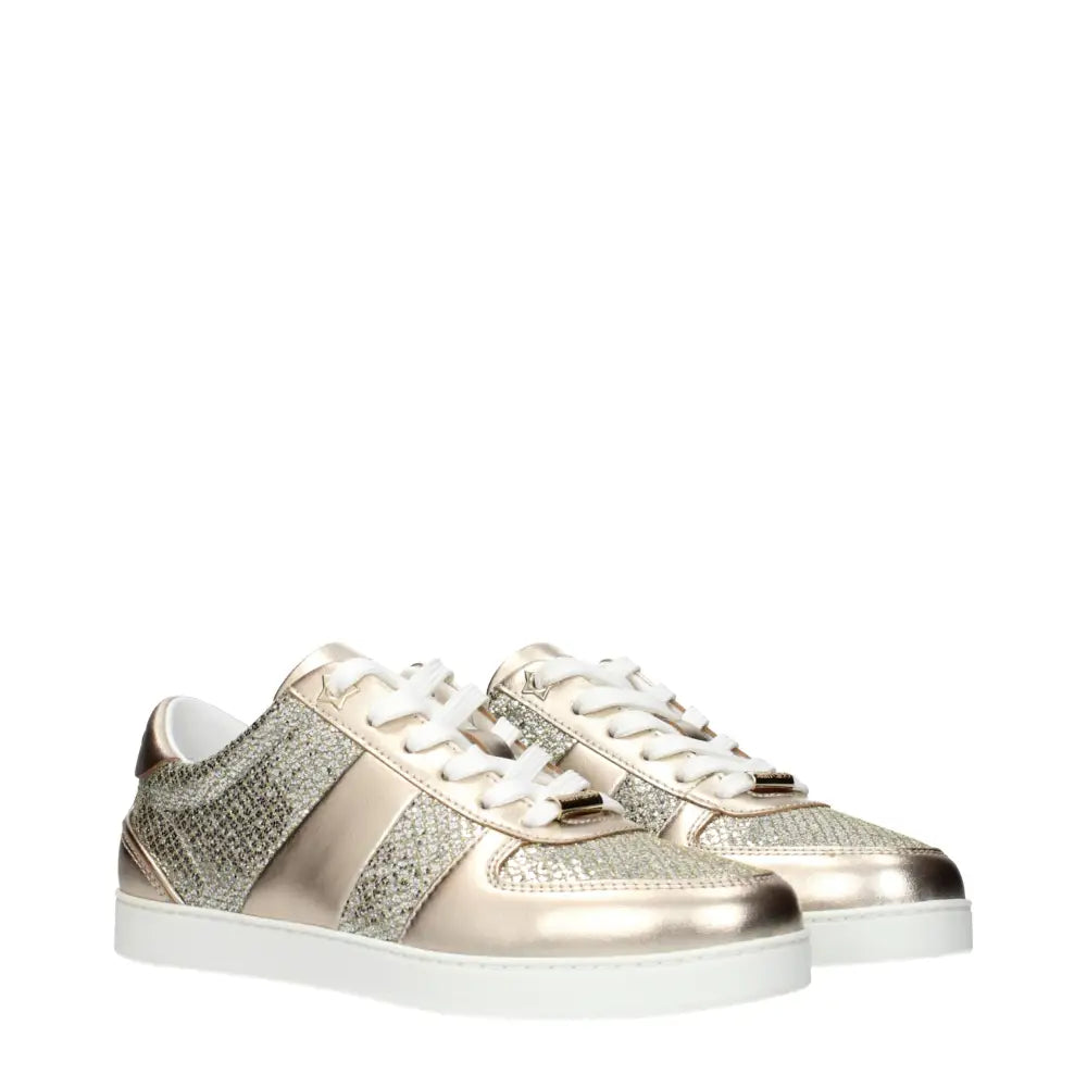 Jimmy choo’s gyldne lædersneakers med glitterpaneler