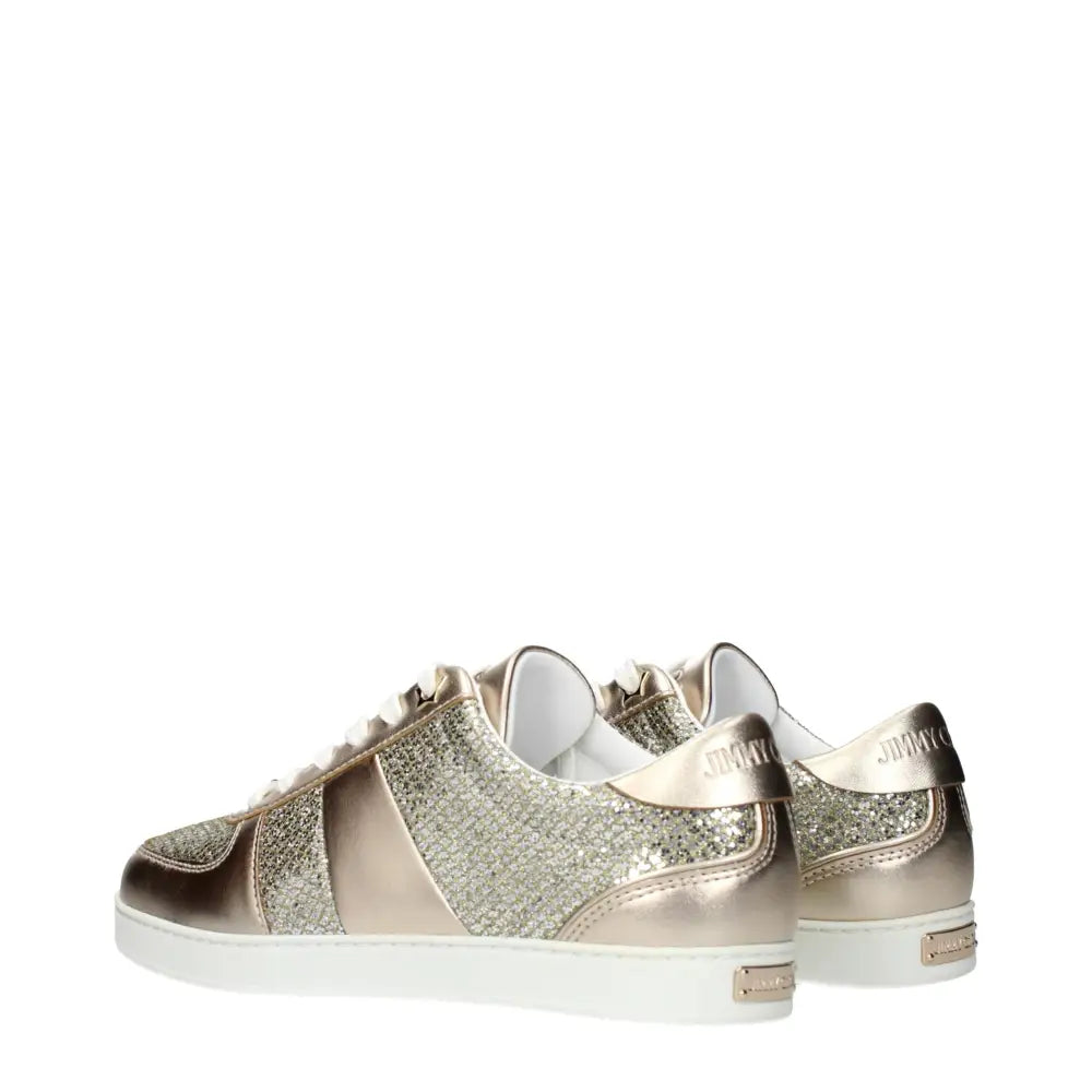 Jimmy Choo gyldne lædersneakers med glitter og hvid sål