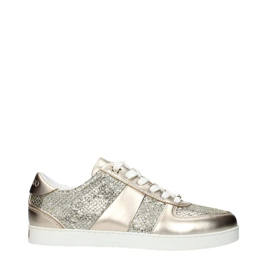 Jimmy Choo gyldne lædersneakers i skinnende metalguld med glitterpaneler