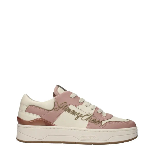 Jimmy Choo pink leather low tops med guldfolie-logo