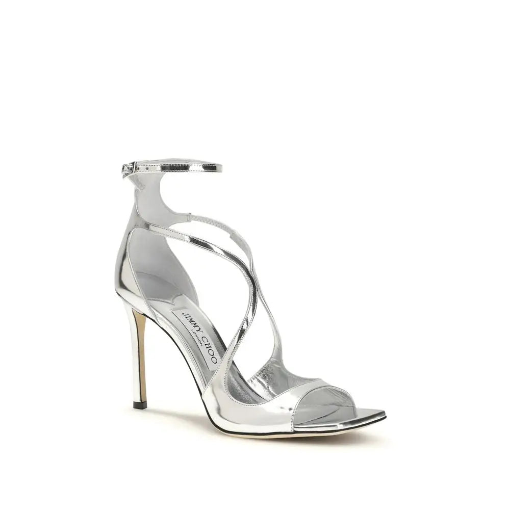 Jimmy Choo Silver stiletto heel sandals med strappy design og åbent tå