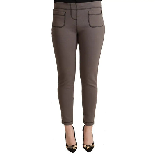 John Galliano Gray Cotton Mid Waist Stretch Leggings Cropped Pants