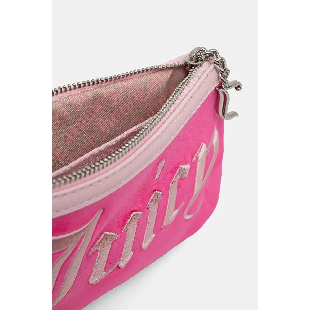 Lyserød Juicy Couture skulder taske i pink velvet med sølvlogo og kæde