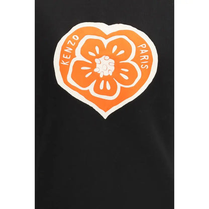 Kenzo sort trøje i sort bomuld med orange-hvidt hjerteblomst-motiv