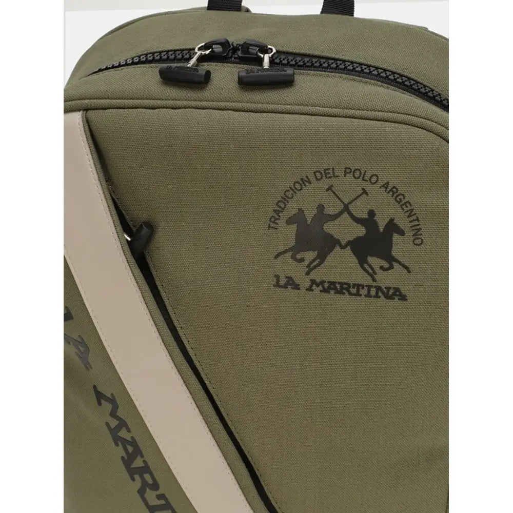La Martina bicolor canvas backpack i olivengrøn med beige stribe
