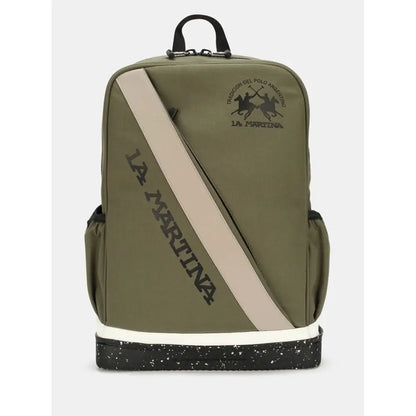 La Martina bicolor canvas backpack i olivengrøn med beige stribe og sort logo