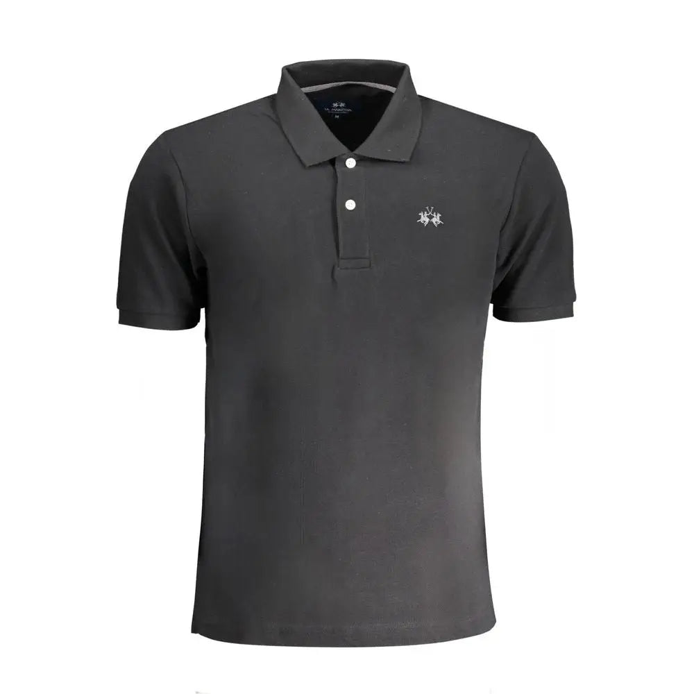 La Martina black cotton polo shirt med sort kortærmet design