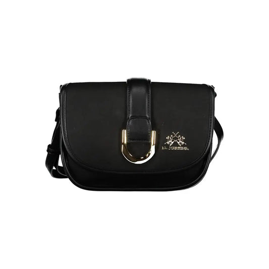 La Martina black polyethylene handbag with saddle design and gold buckle
