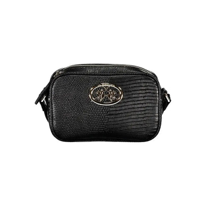 La Martina black polyethylene crossbody bag with textured finish and metallic oval emblem
