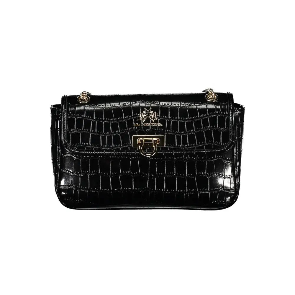 La Martina sort martina black polyethylene taske med krokodilleskinn og guld hardware