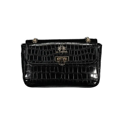 La Martina sort martina black polyethylene taske med krokodilleskinn og guld hardware